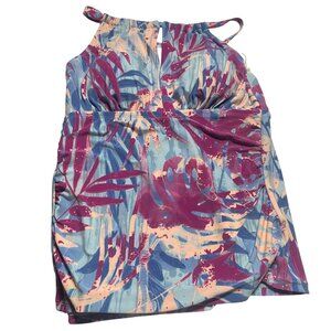 Freely Womens High Neck Keyhole Tankini Size 16 Multicolor Swimwear